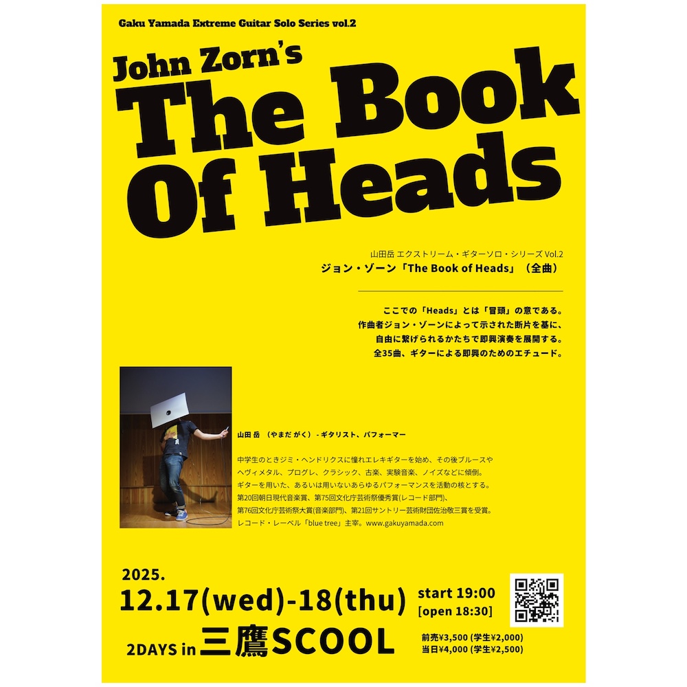山田岳 エクストリーム・ギターソロ・シリーズ Vol.2<br>ジョン・ゾーン「The Book of Heads」（全曲）
